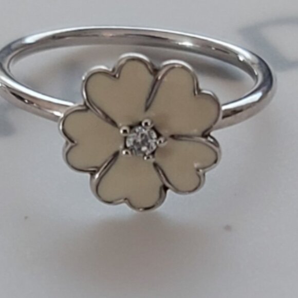 AuthPandora Sterling Silver Primrose CZ Enamel Ring Size (7.5) 56 190931EN12 - Picture 2 of 9